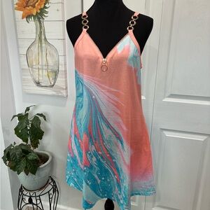Elegant Pink and Blue Women's Dress